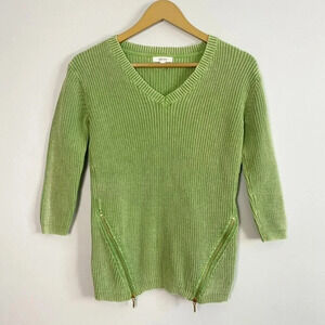 Tyler Boe Green V Neck Zipper Sweater